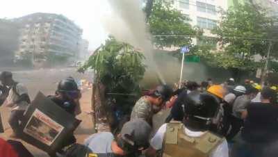 Myanmar protestors have started defending themselves against the fascist military.