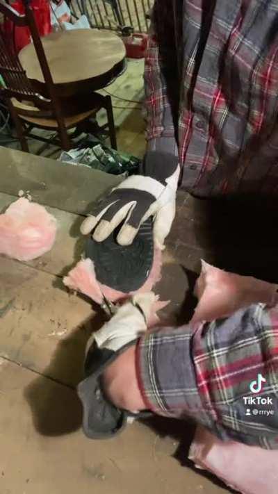I made my girlfriend a pair of slippers out of fiberglass insulation
