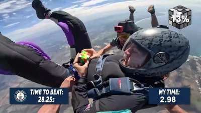 A German has beaten the highly specific world record of assembling Rubik's cube while parachute jumping