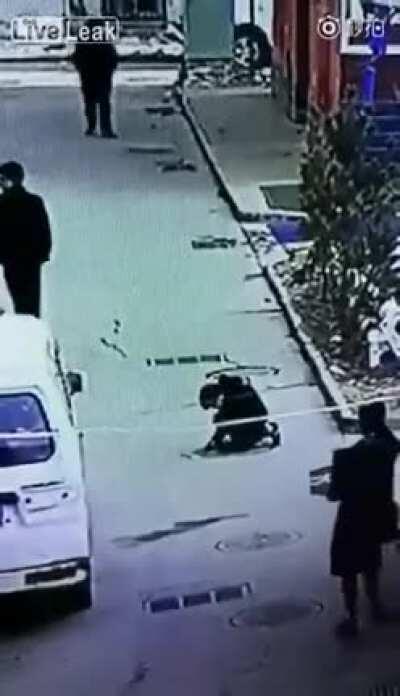 child puts firecracker in manhole...