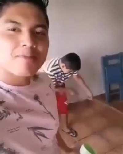 Messing with someone who is cleaning