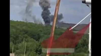 Report: Suspected Ukrainian strike on Russian targets in Sorokyne/Krasnodon, occupied Luhansk Obl, Ukraine (130km from front lines, approx.). Compilation of early footage found on social media. May 13, 2024