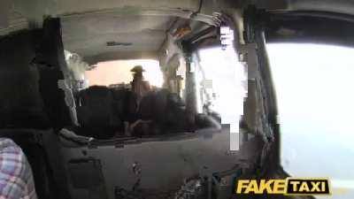 Fake Taxi big facial cum shot for brunette in stockings