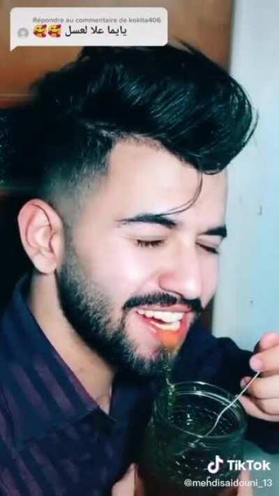 Don’t mind me, just eating honey by the spoon sensually