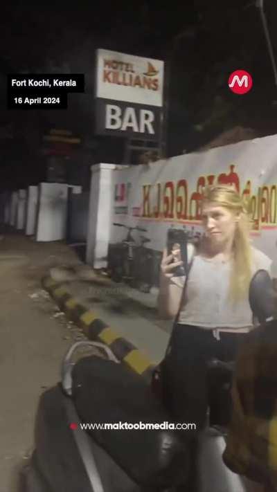 Entitled Austrian Zionist tourist tears down Pro-Palestinian mural in Kerala, India