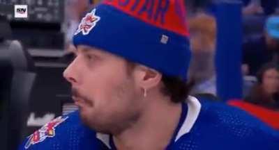 Matthews' reaction Makar's shot in the skills competition