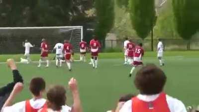 Not even a good kick will stop this goalie.