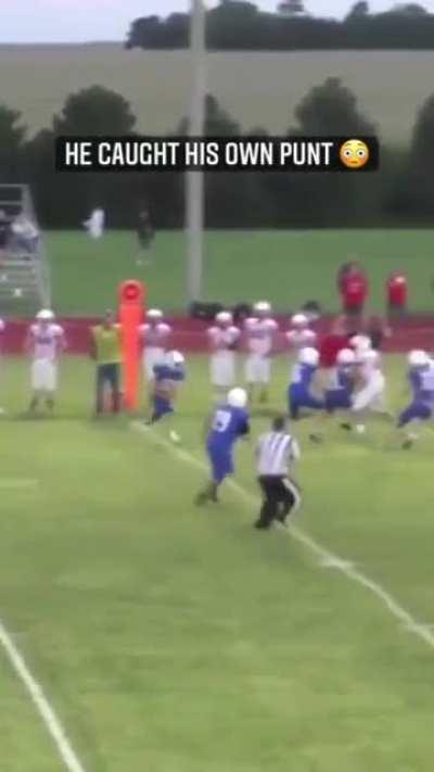 Punter's kick is blocked, catches & runs it back for a Touchdown