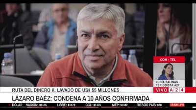 La corte suprema dejó firme la condena contra Lázaro Báez. Una pena de 10 años de prisión por el delito de lavados de activos y la cifra involucrada es la de 55 millones de Dólares