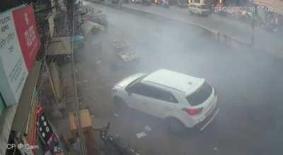 Clear CCTV footage of what unfolded during the shootout in UP's Prayagraj which claim life of Umesh Pal, main witness in 2005 murder of BSP MLA Raju Pal. Multiple shooters ambushed Umesh Pal. One posing as a customer was at a shop.