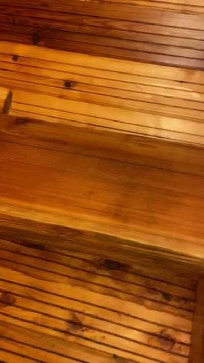 Sanded and oiled. Calling this barrel sauna DONE!