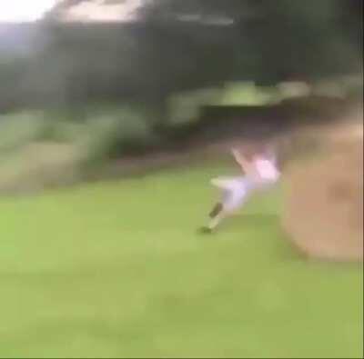 WCGW trying to jump over a hay bale