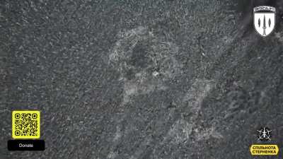 A russian in a field is struck by a drone dropped munition and a fpv drone almost simultaneously. Signum unit 53rd Motorized Rifle Brigade.
