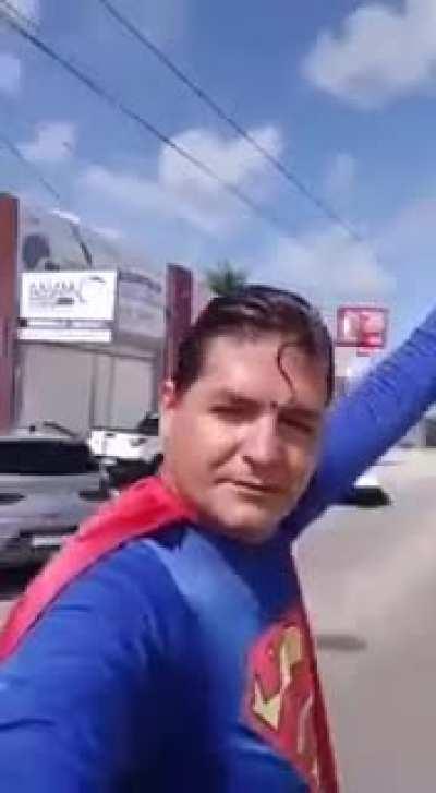 Man pretends that he can stop bus with his super powers, bus driver forgot to give a fuck.