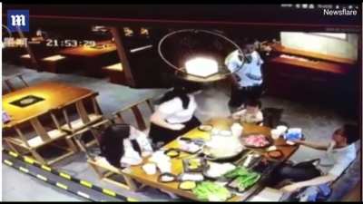 Woman's husband came into the restaurant poured soup on her male friend 