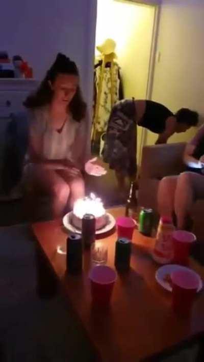 she used wind jutsu . unique way to blow the candles