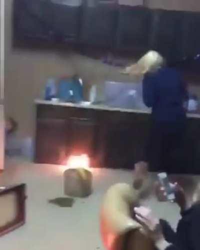 Pour alcohol on fire with a glass? Sure, why not?