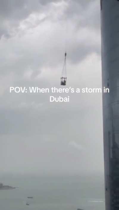 Skyscraper window cleaner smashes against windows during storm