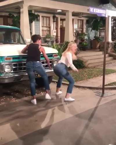 Shaking her booty and getting spanked