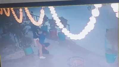 Trying to destroy flowers in municipality office