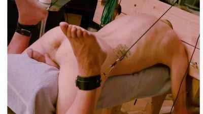 Strung up in stockade bondage, fisting and anal stretching (by Apologetic Domme)