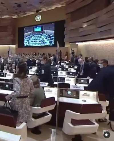 Almost the entire delegation of diplomats walked out of Sergey Lavrov’s speech to the UN in Geneva today.
