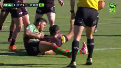 Nathan Cleary finishes off a big set with a 720 try