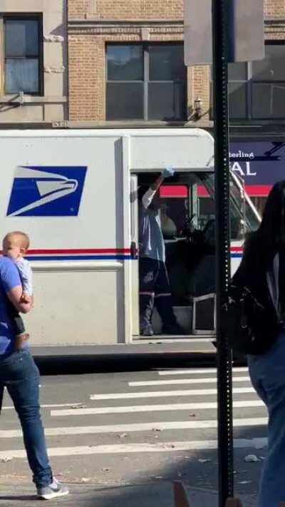 USPS workers taking a bow and they are cheered in Bk