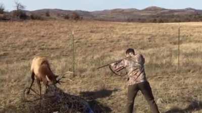 Hunter uses his shotgun