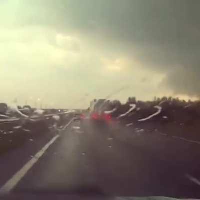 Truck hit by lightning on highway
