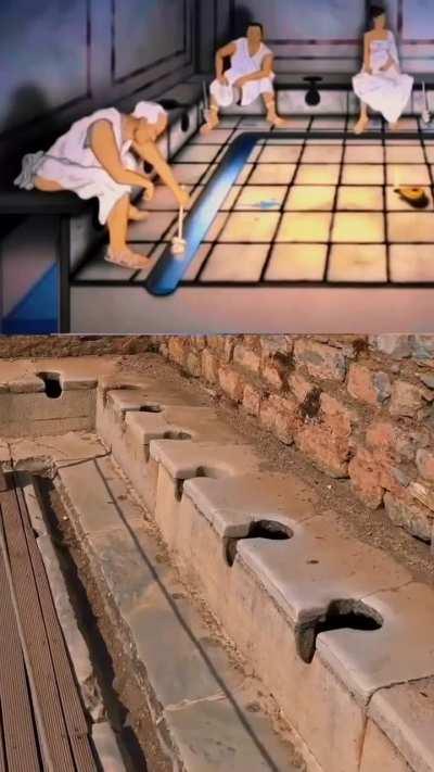 Rendition of how Ancient Roman Bathrooms work. 