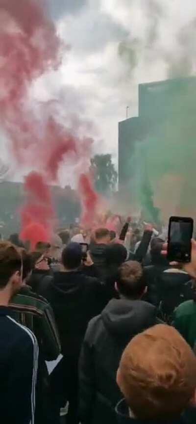 Scenes outside Old Trafford today