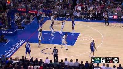 [Highlight] Harden D's up Giannis causing him to hit the side of the backboard for a shot clock violation. Hits a midrange off the turnover, forcing Bud to call timeout. Proceeds to get a steal on the Bucks ATO.