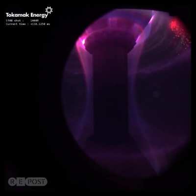 Plasma inside the ST40 fusion reactor, filmed in color for the first time