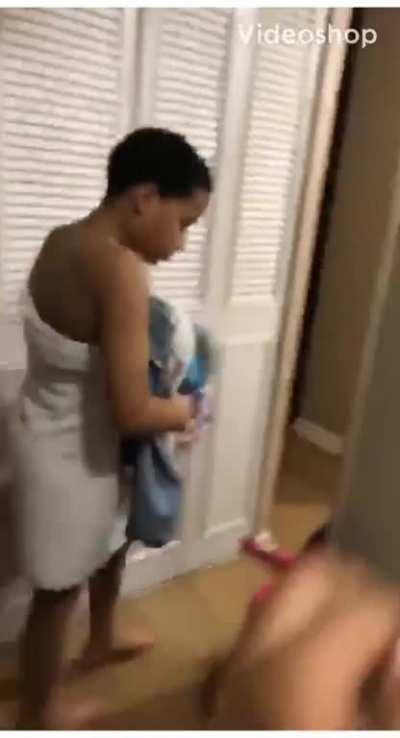 My friend getting scared fresh out the shower