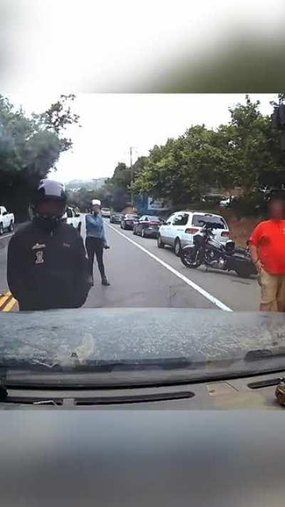 Bikers stopping a family and being mad after brake checking