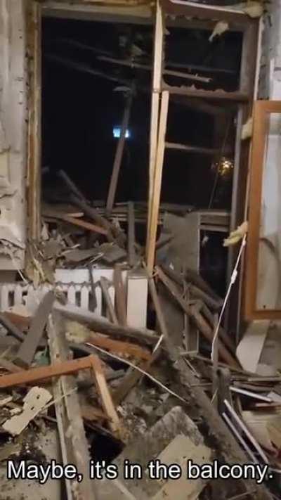 Lucky dog and its owner after shelling in Zaporizzha city