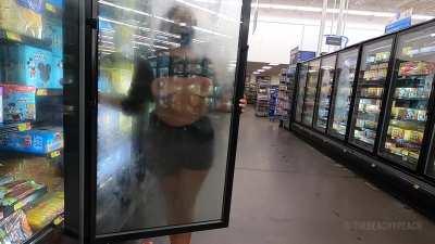 Getting my nipples hard in the freezer section