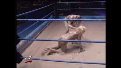 Ivory is tricked into a mud match and stripped to her thong. She gets the last laugh when she takes the Kat’s bikini top off. Humiliation for all!