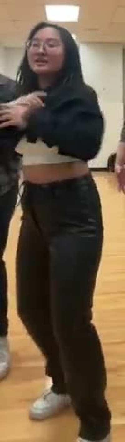 Jill dancing in leather leggings