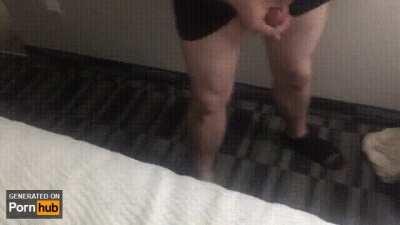 BBC fucks cuckold's wife sideways so she can watch him cum on the floor