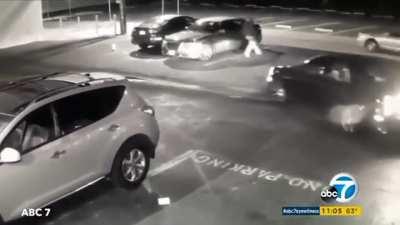 Man tries to rob people outside Denny's. Gets run over by victim and accidentally shoots himself in the head.