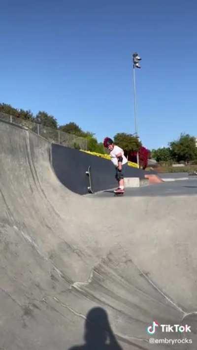 Little man fully commits to dropping in