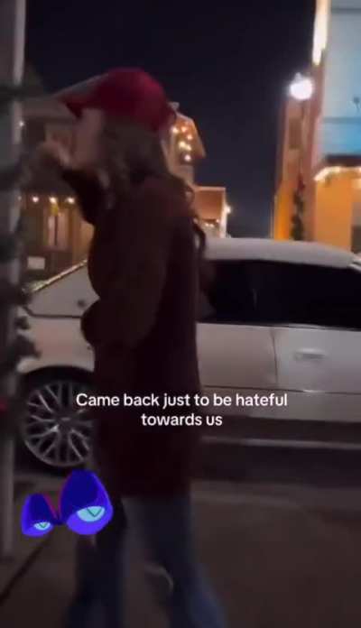 Crazy maga lady shouts racial slurs at Asians asking for directions.