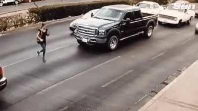 Crossing a road running on high heels