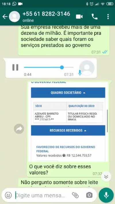 Conseguiram contato com o dono da empresa que vendeu leite condensado para o governo. Os dados ficam disponíveis no site da Transparência. Link do perfil no Twitter do responsável estará nos comentário.