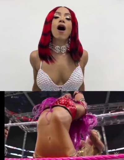 Sasha Banks knows you love her abs. She's teasing you for it. 