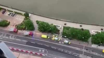 Nothing but a crane and a flag