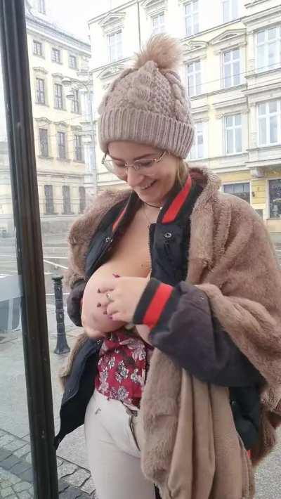 Polish winter. Nipples hard in 2 seconds