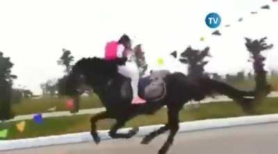 This 9 years old girl from Azerbaijan goes to school on her horse.
